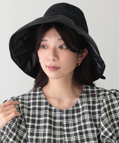 ストラップ付き バック リボン ギャザー ビッグ ハット