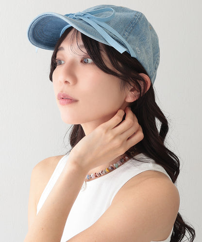 リボン付き プチ ハート デニム ベースボール キャップ