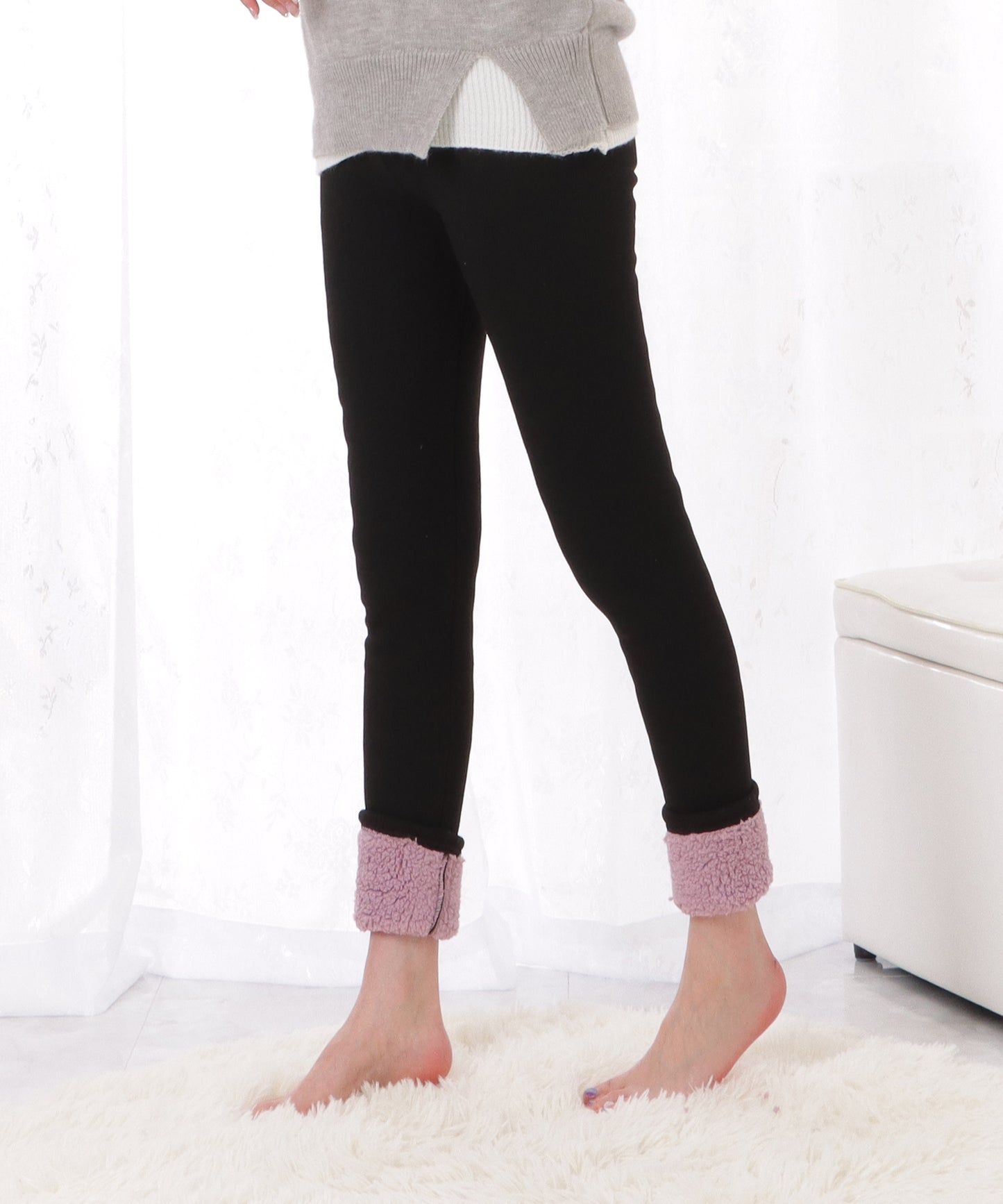 裏起毛細見えリブカラー10分丈レギンス