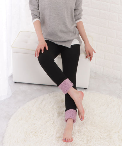 裏起毛細見えリブカラー10分丈レギンス