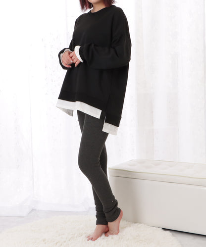 裏起毛細見えリブカラー10分丈レギンス