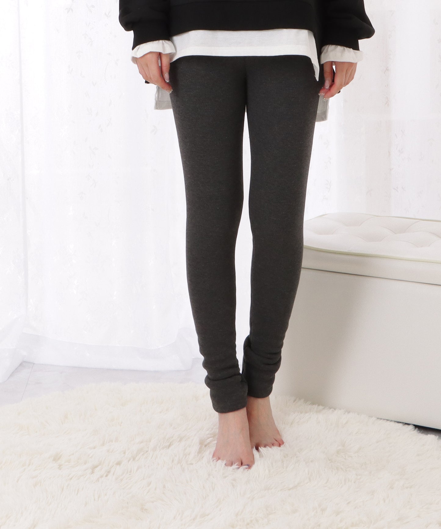 裏起毛細見えリブカラー10分丈レギンス