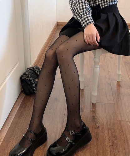 【5足セット】 フレンチ ドット シアー ラッセルタイツ