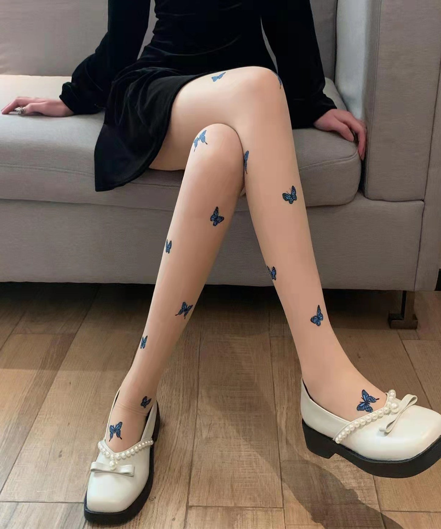 【3足セット】 配色 バタフライ ドット シアー タイツ