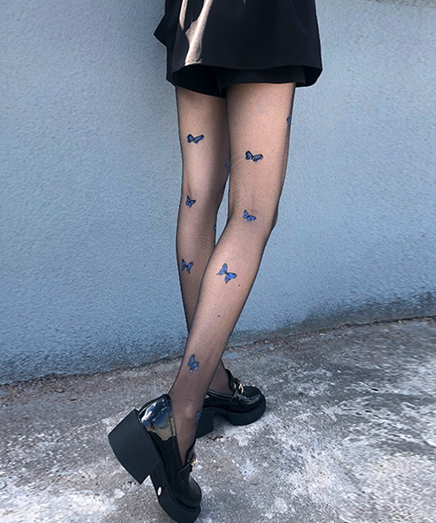 【3足セット】 配色 バタフライ ドット シアー タイツ