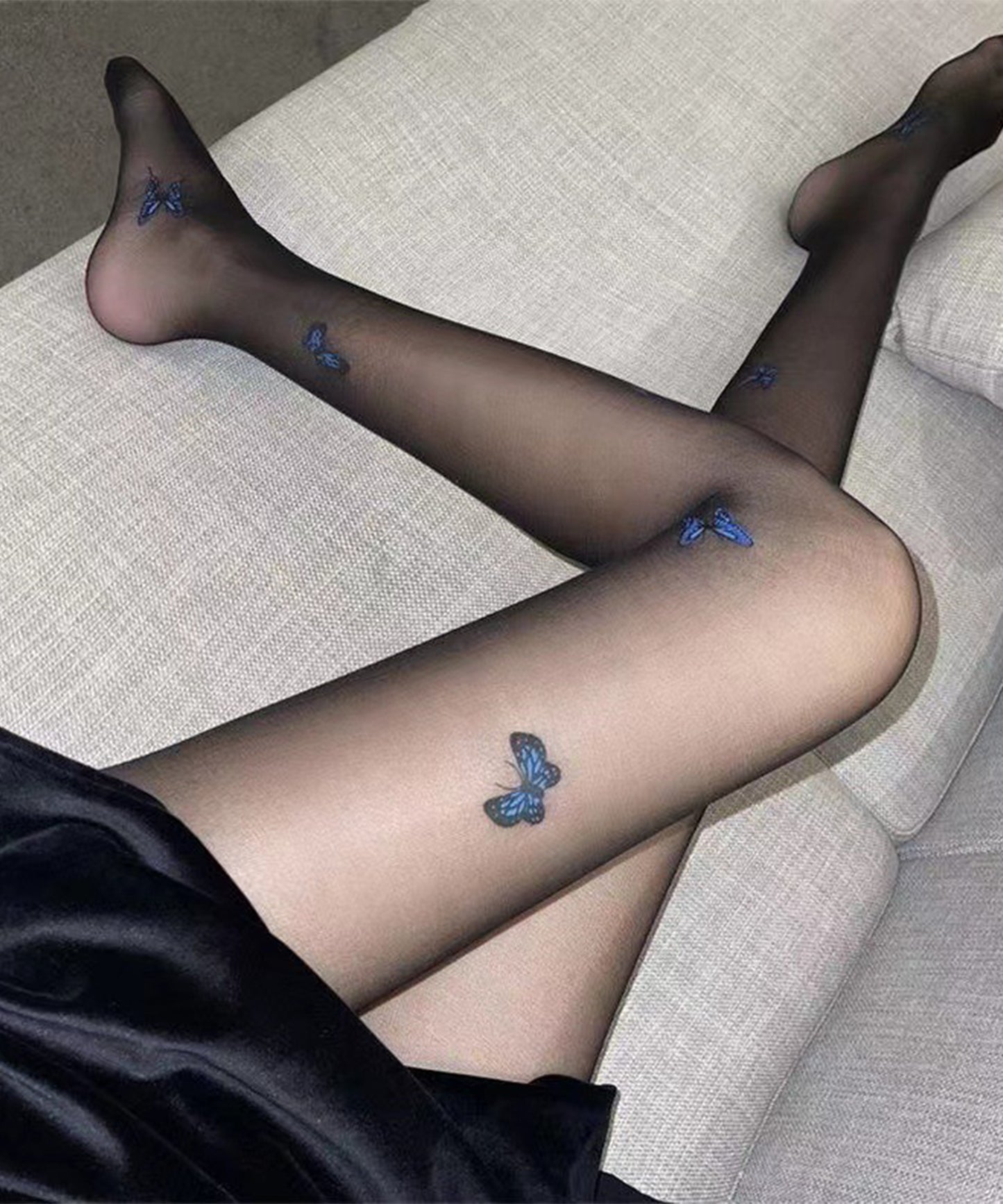 【3足セット】 配色 バタフライ ドット シアー タイツ