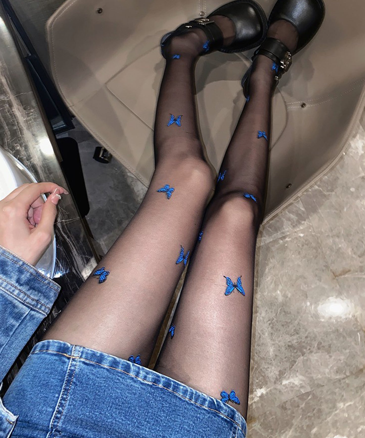 【3足セット】 配色 バタフライ ドット シアー タイツ