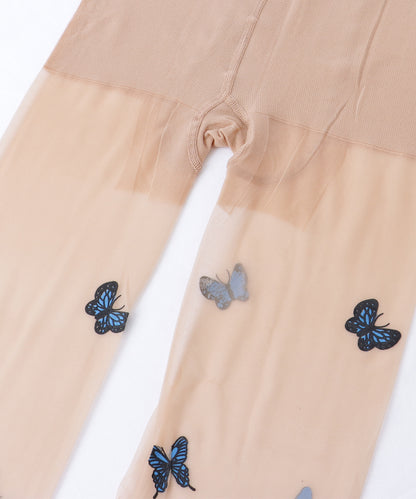 【3足セット】 配色 バタフライ ドット シアー タイツ