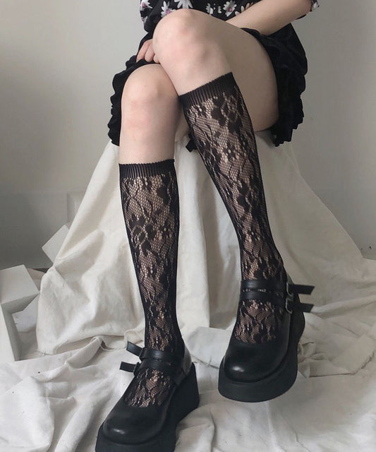 【5足セット】 エレガント 花柄 総レース ハイソックス