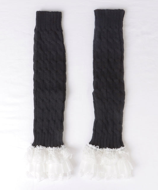 ケーブル柄 ティアード フリル レッグ カバー
