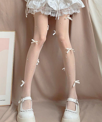 メニー リボン パール シアー ストッキング