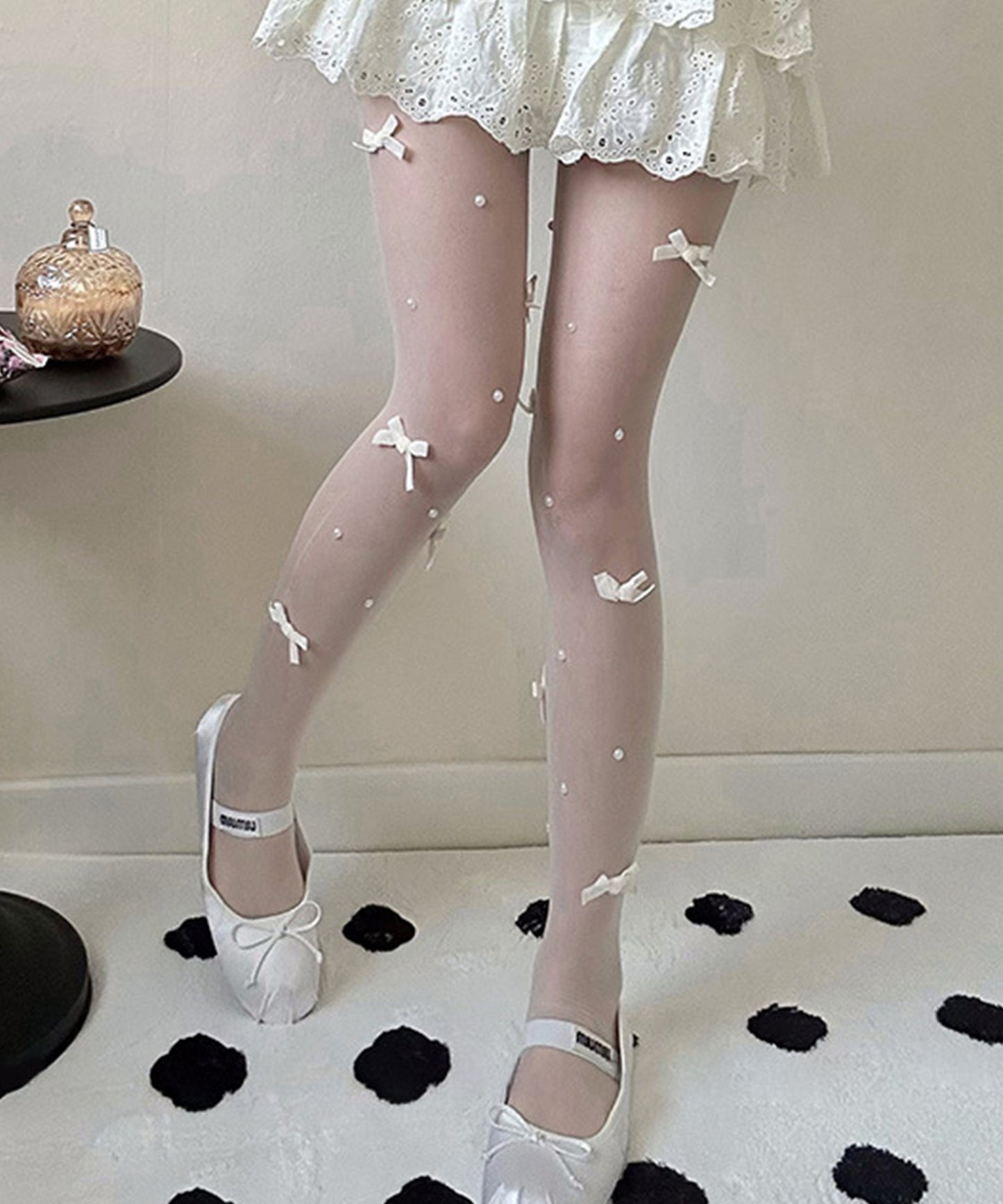 メニー リボン パール シアー ストッキング