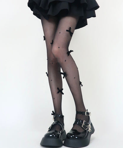 メニー リボン パール シアー ストッキング