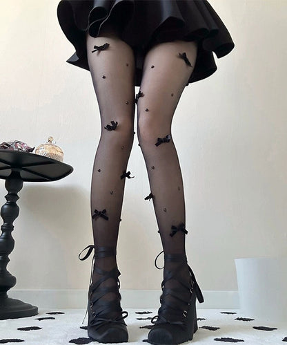 メニー リボン パール シアー ストッキング