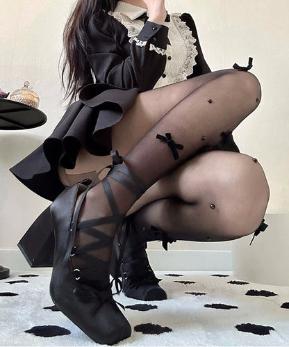 メニー リボン パール シアー ストッキング