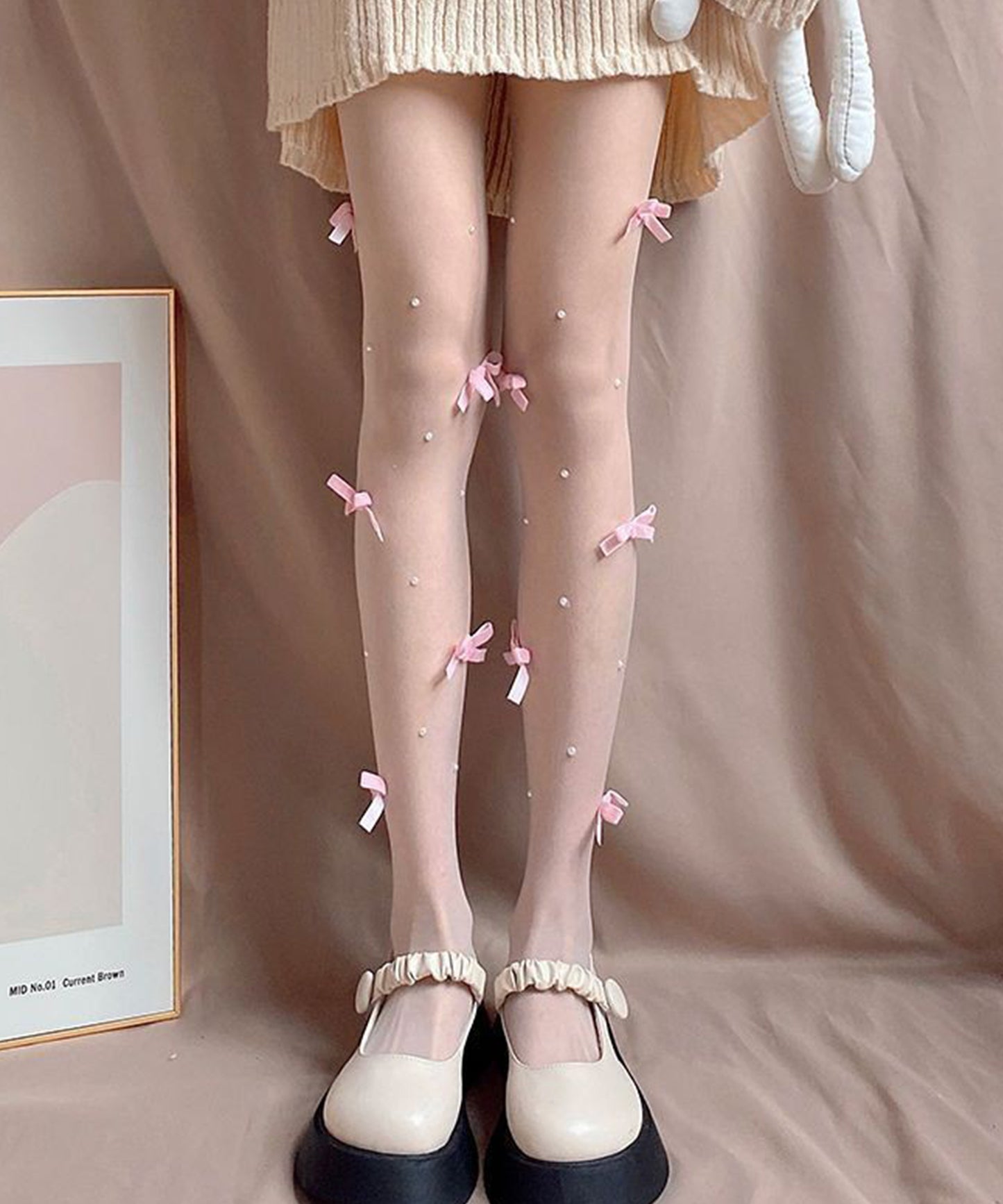メニー リボン パール シアー ストッキング