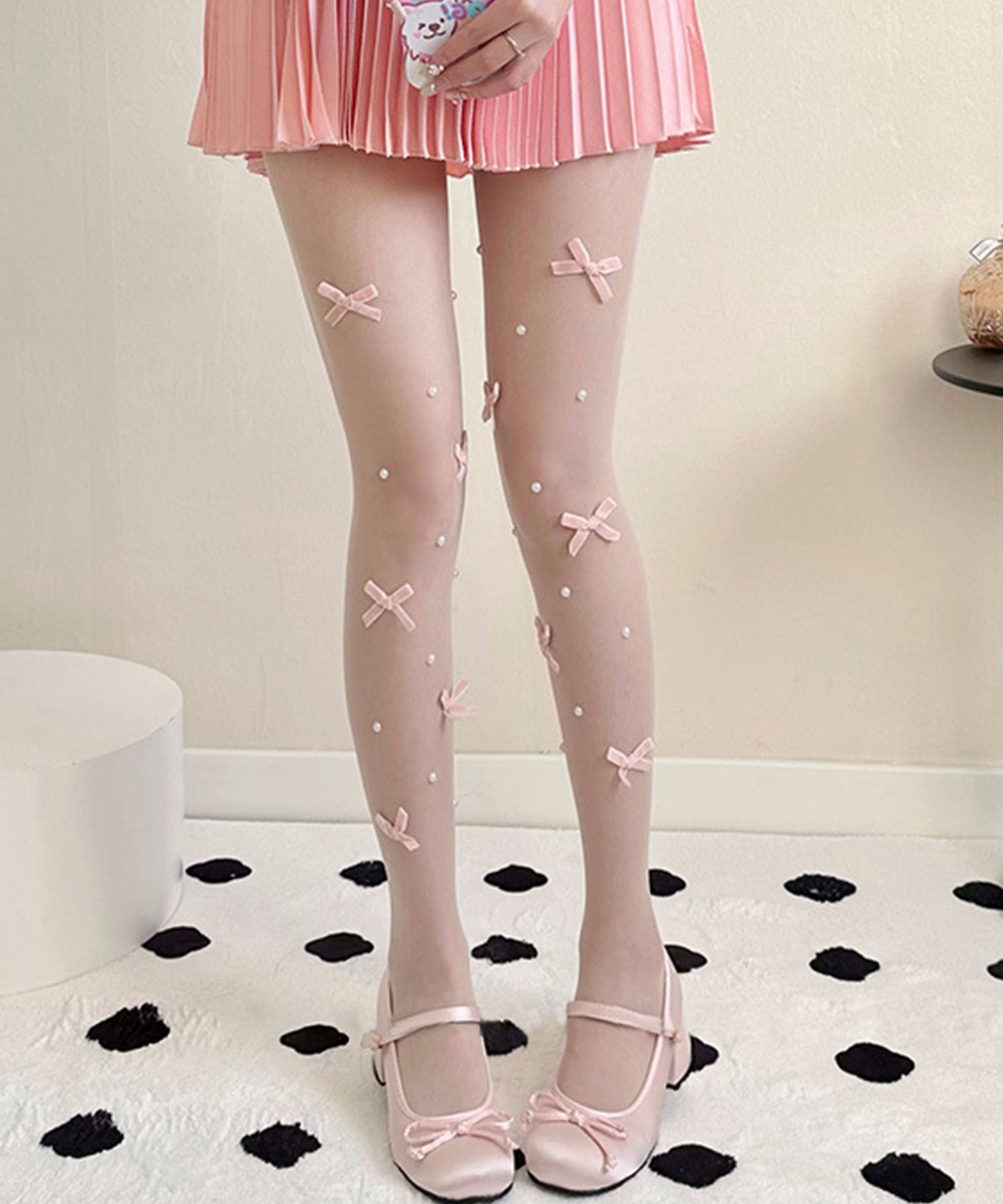 メニー リボン パール シアー ストッキング