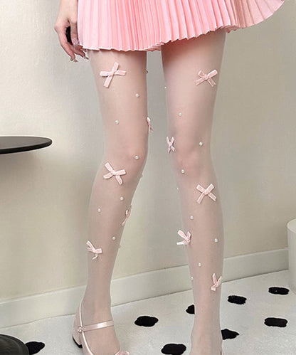 メニー リボン パール シアー ストッキング