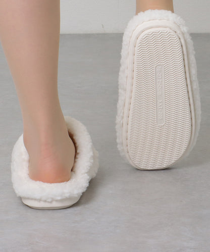 オープントゥ ボア フラット あったか ルームシューズ