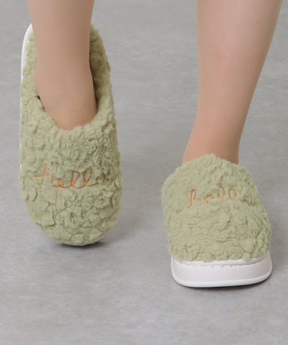 ロゴ 刺繍 厚底 保温 ルーム シューズ