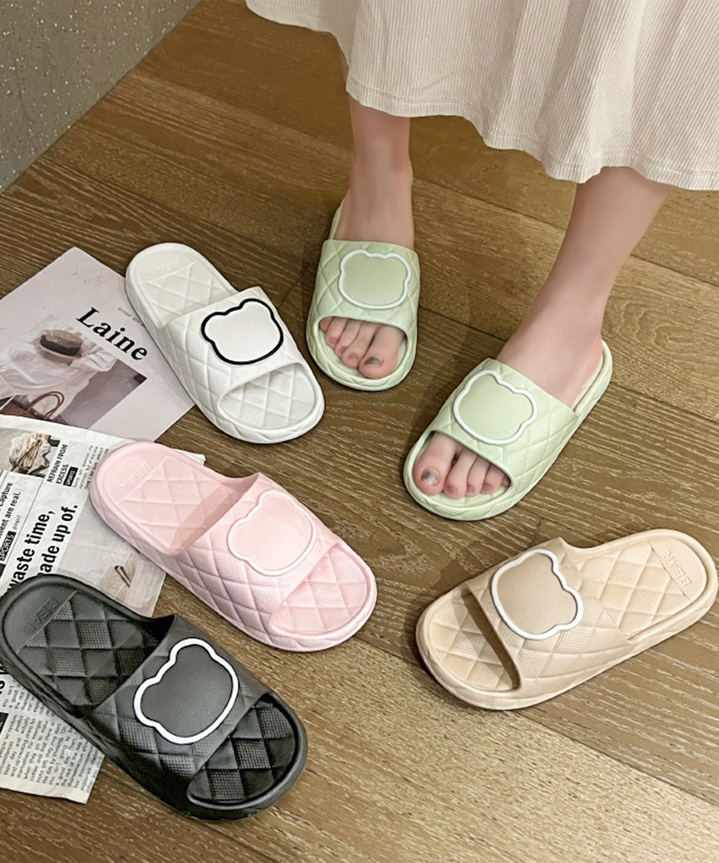 ベア キルティング風 EVA スリッパ サンダル シューズ