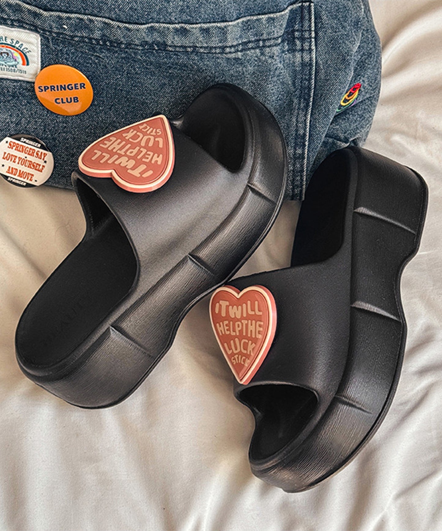ハート モチーフ EVA スライド 厚底 サンダル