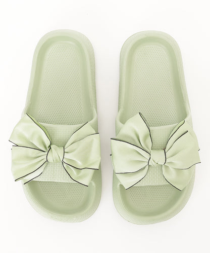 配色 ビッグ リボン スライド フラット サンダル