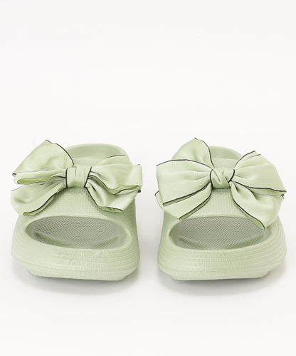 配色 ビッグ リボン スライド フラット サンダル