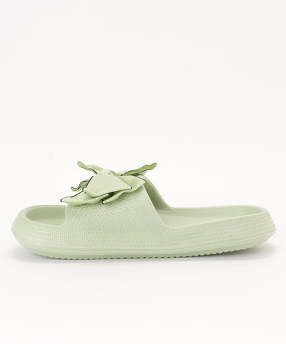 配色 ビッグ リボン スライド フラット サンダル