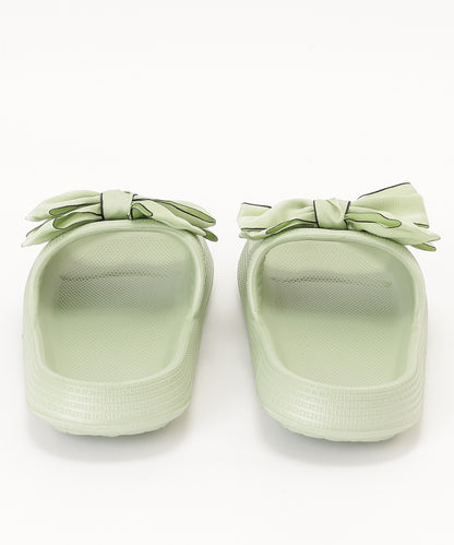 配色 ビッグ リボン スライド フラット サンダル