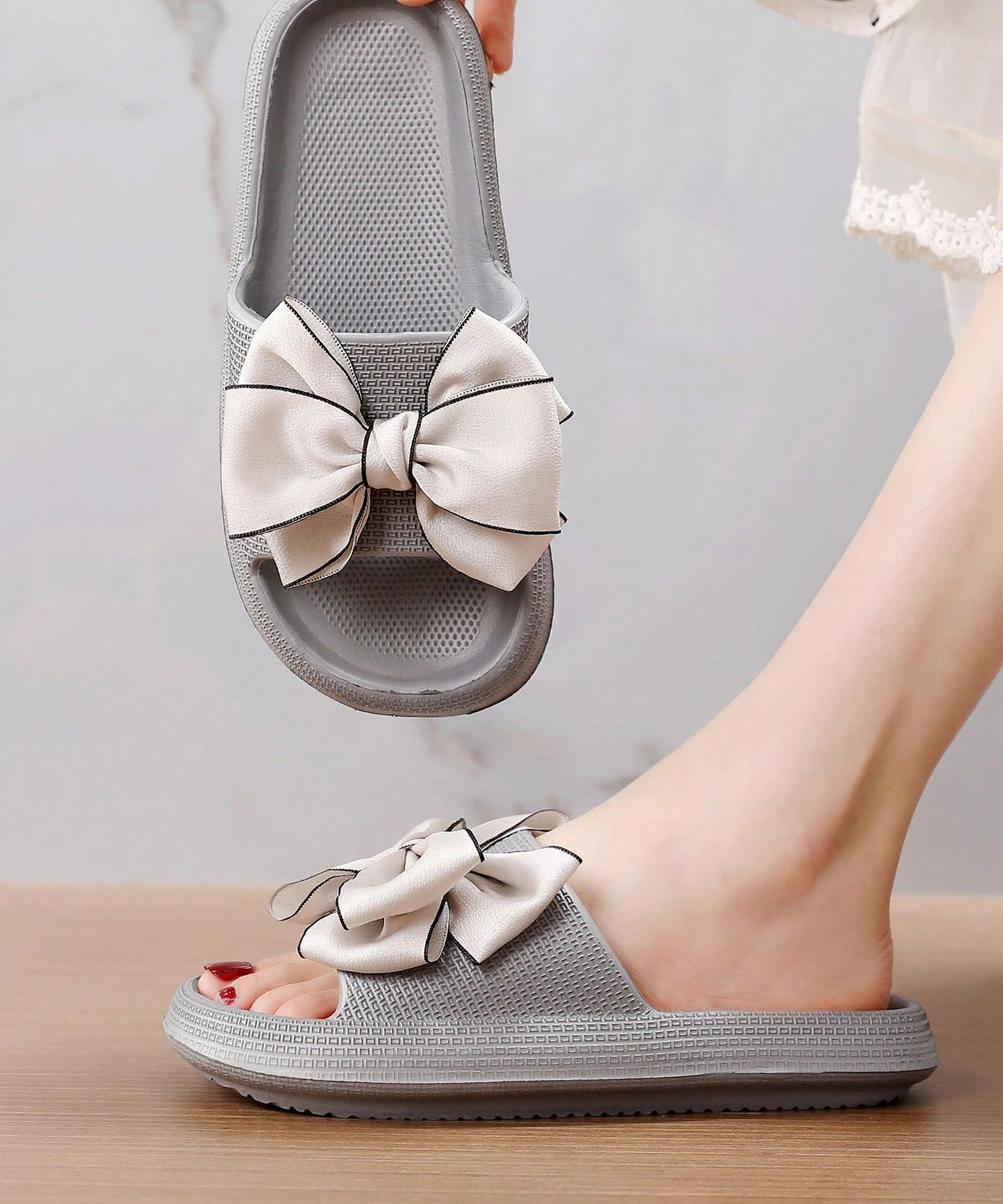 配色 ビッグ リボン スライド フラット サンダル