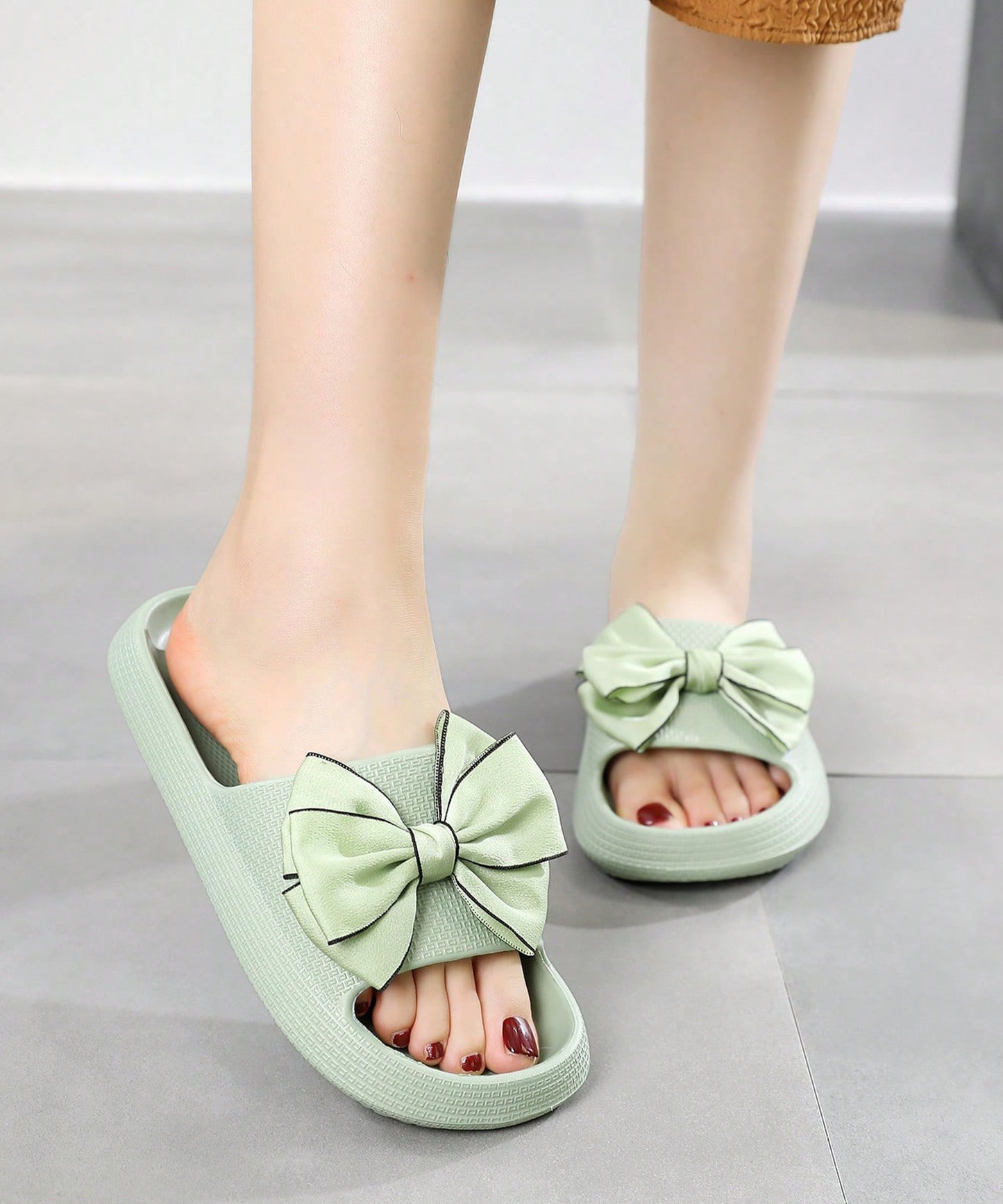 配色 ビッグ リボン スライド フラット サンダル