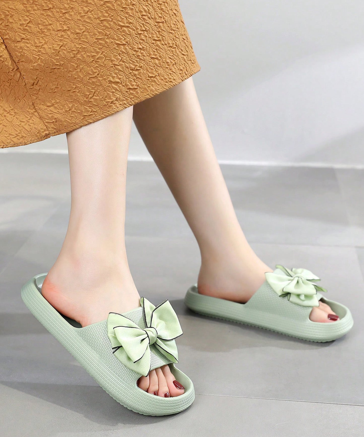 配色 ビッグ リボン スライド フラット サンダル