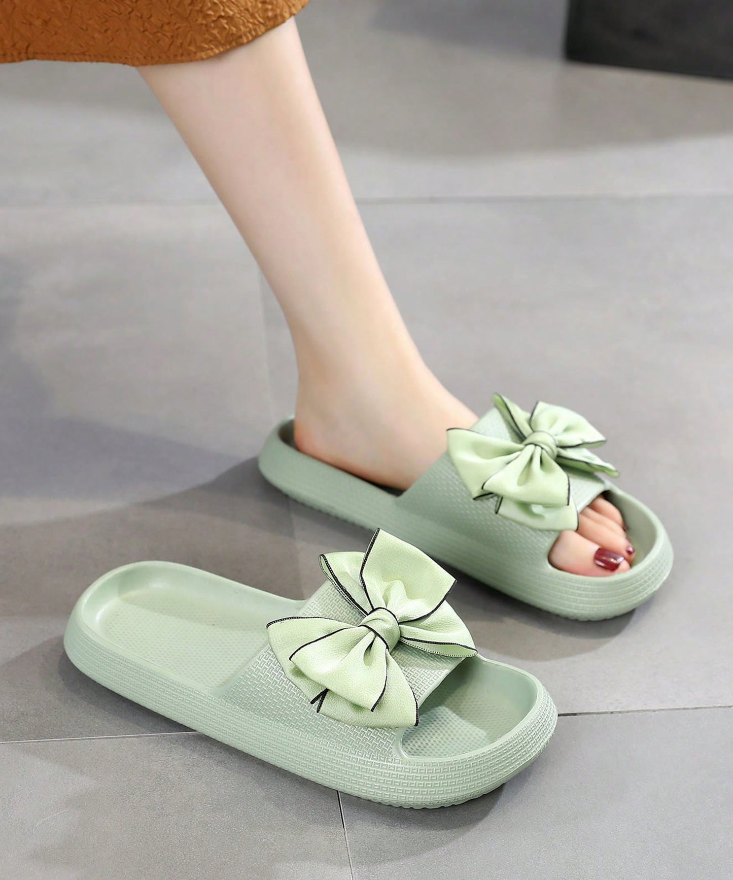 配色 ビッグ リボン スライド フラット サンダル