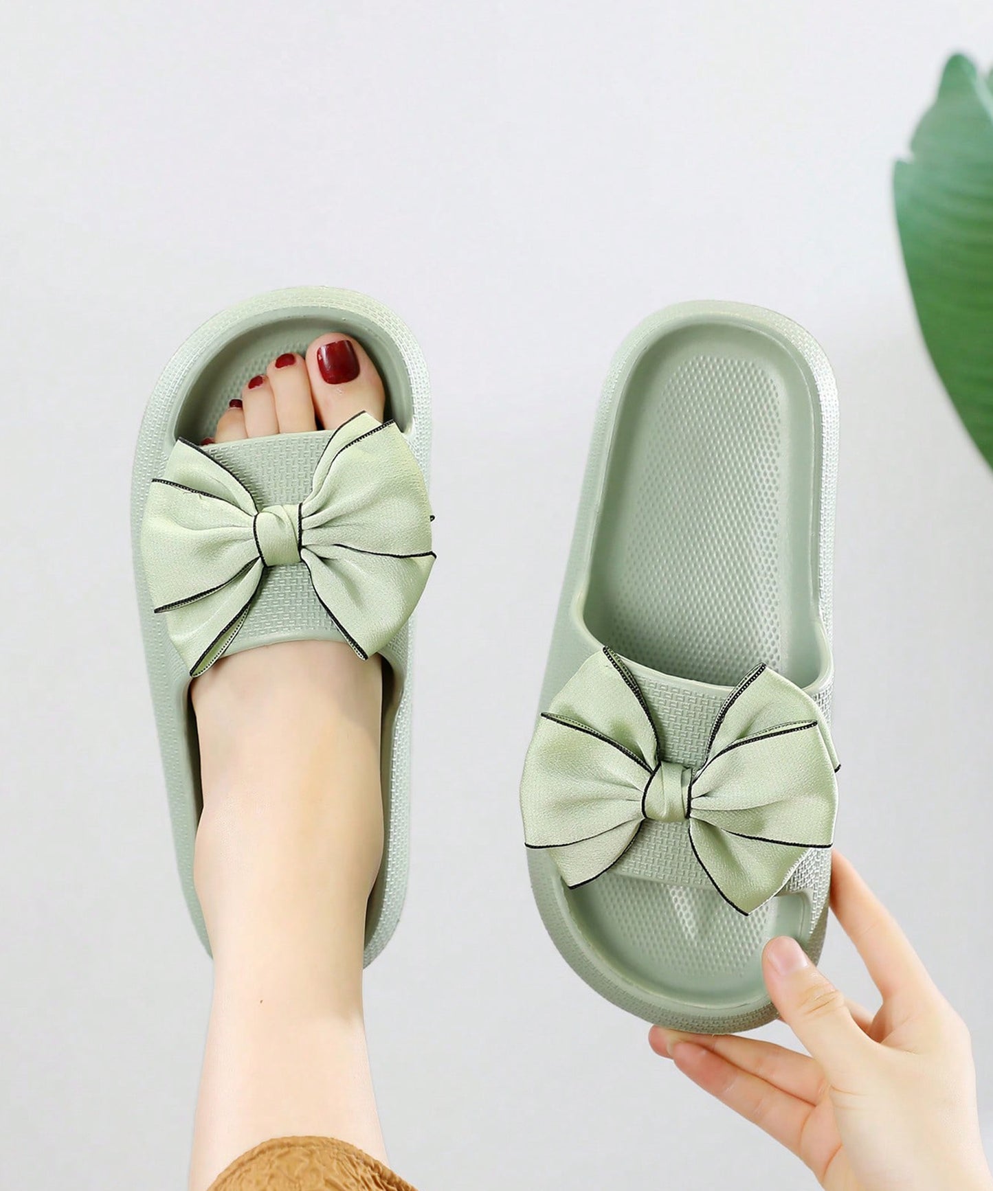 配色 ビッグ リボン スライド フラット サンダル