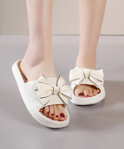 配色 ビッグ リボン スライド フラット サンダル