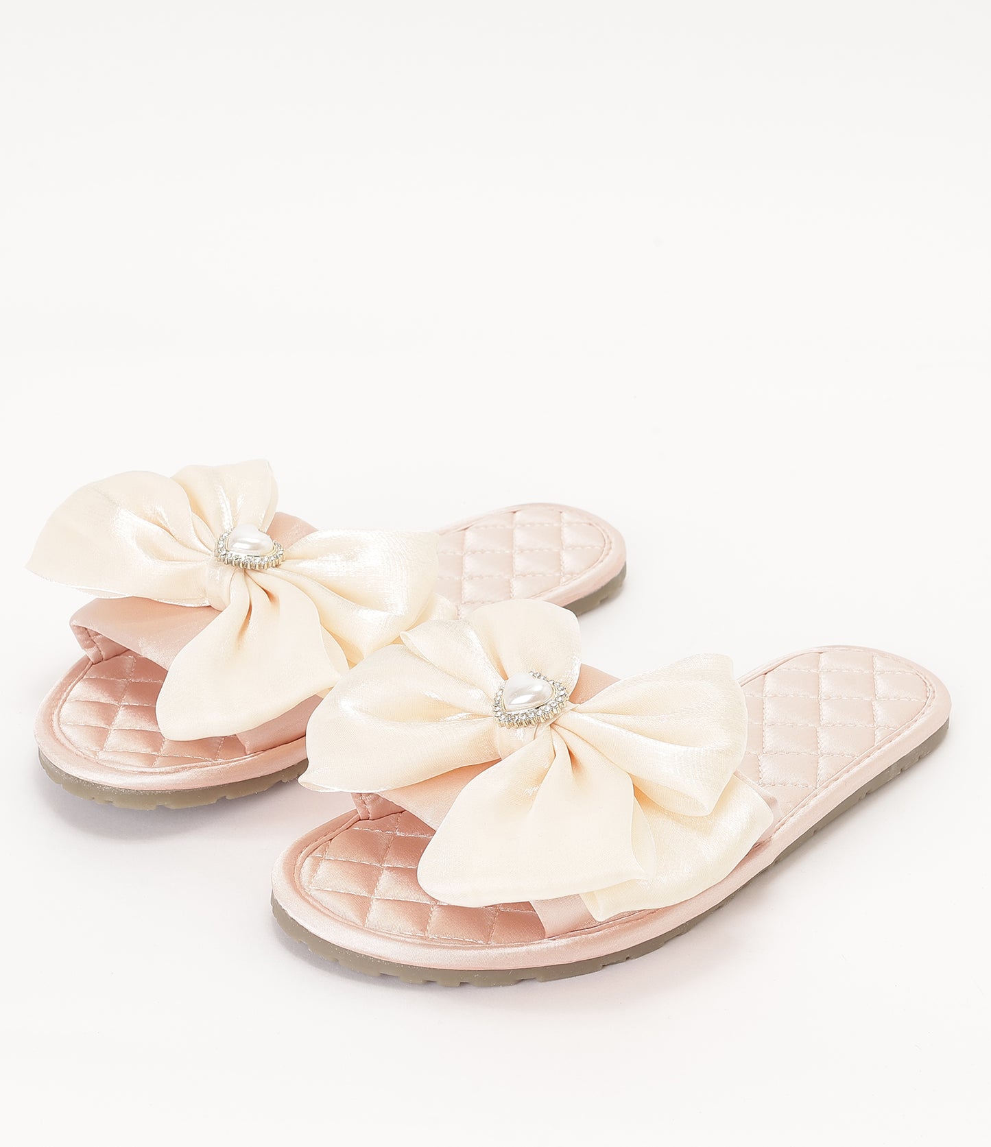 リボン キルティング スリッパ ルーム シューズ