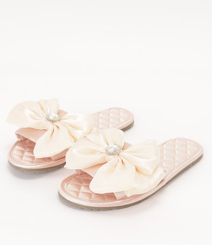 リボン キルティング スリッパ ルーム シューズ