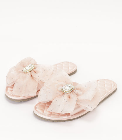 リボン キルティング スリッパ ルーム シューズ