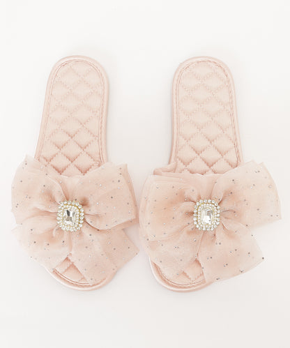 リボン キルティング スリッパ ルーム シューズ