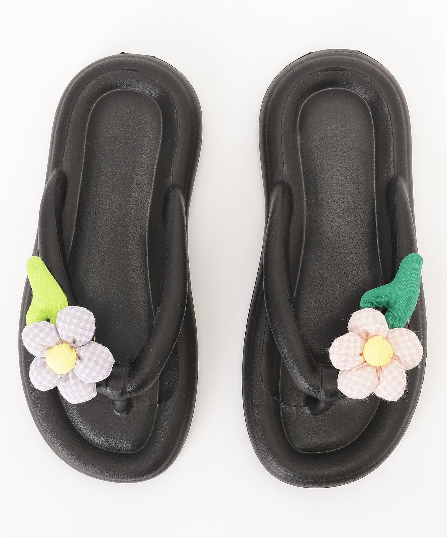 チェック フラワーモチーフ EVA チューブ トング サンダル