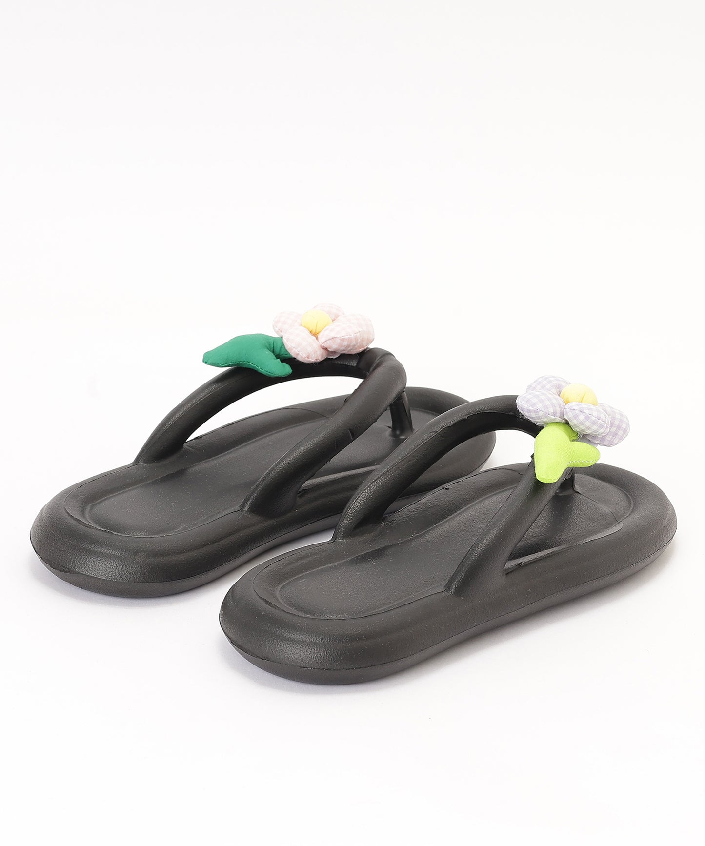 チェック フラワーモチーフ EVA チューブ トング サンダル