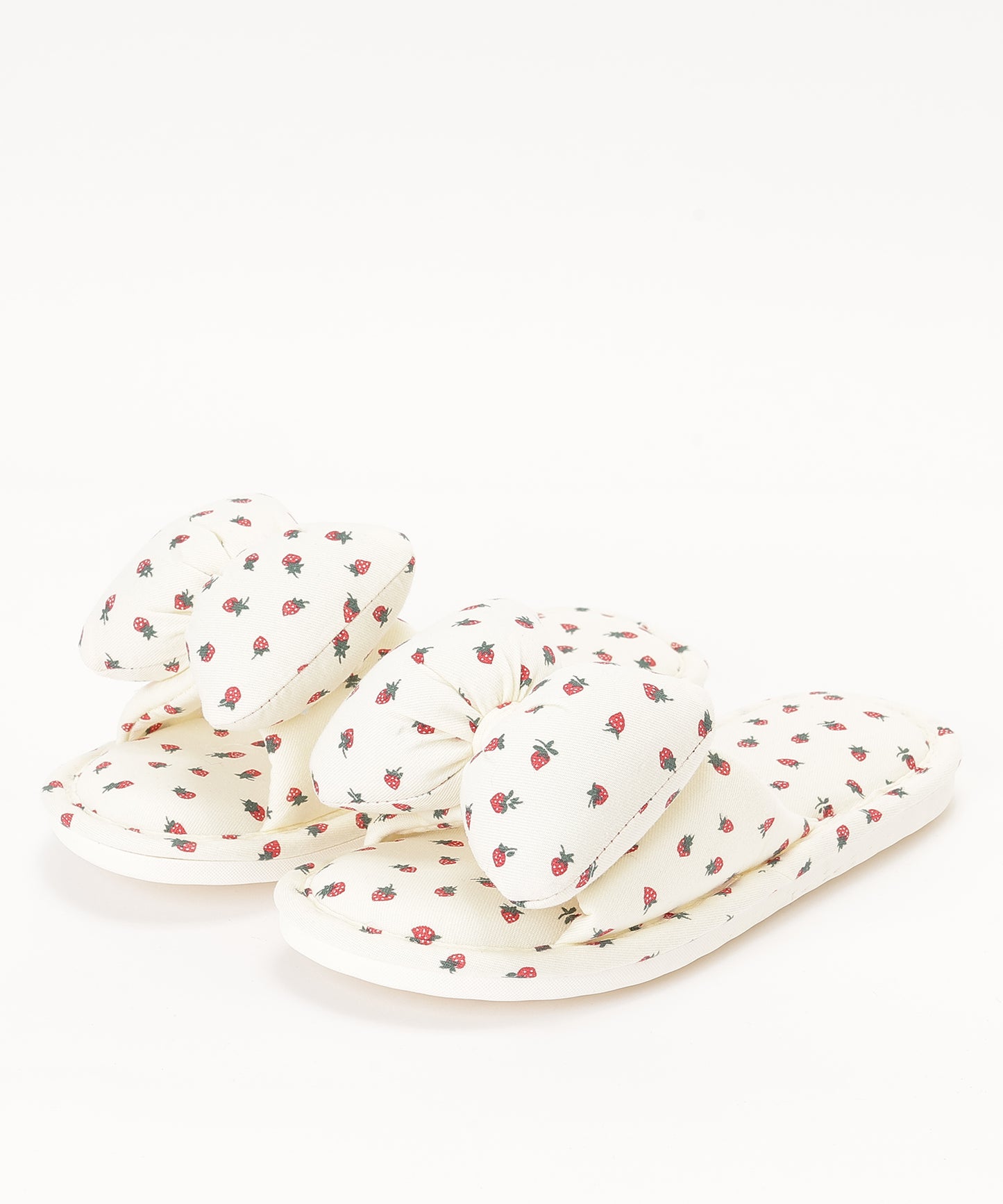 イチゴ柄 リボン オープン フラット スリッパ