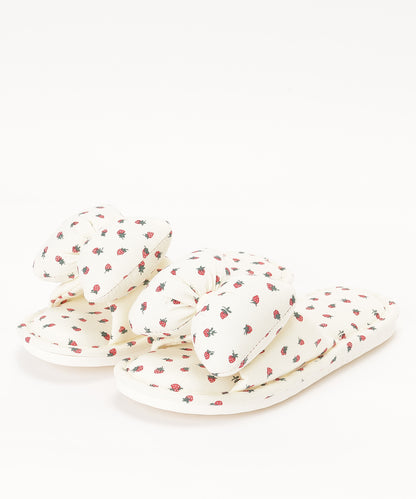 イチゴ柄 リボン オープン フラット スリッパ