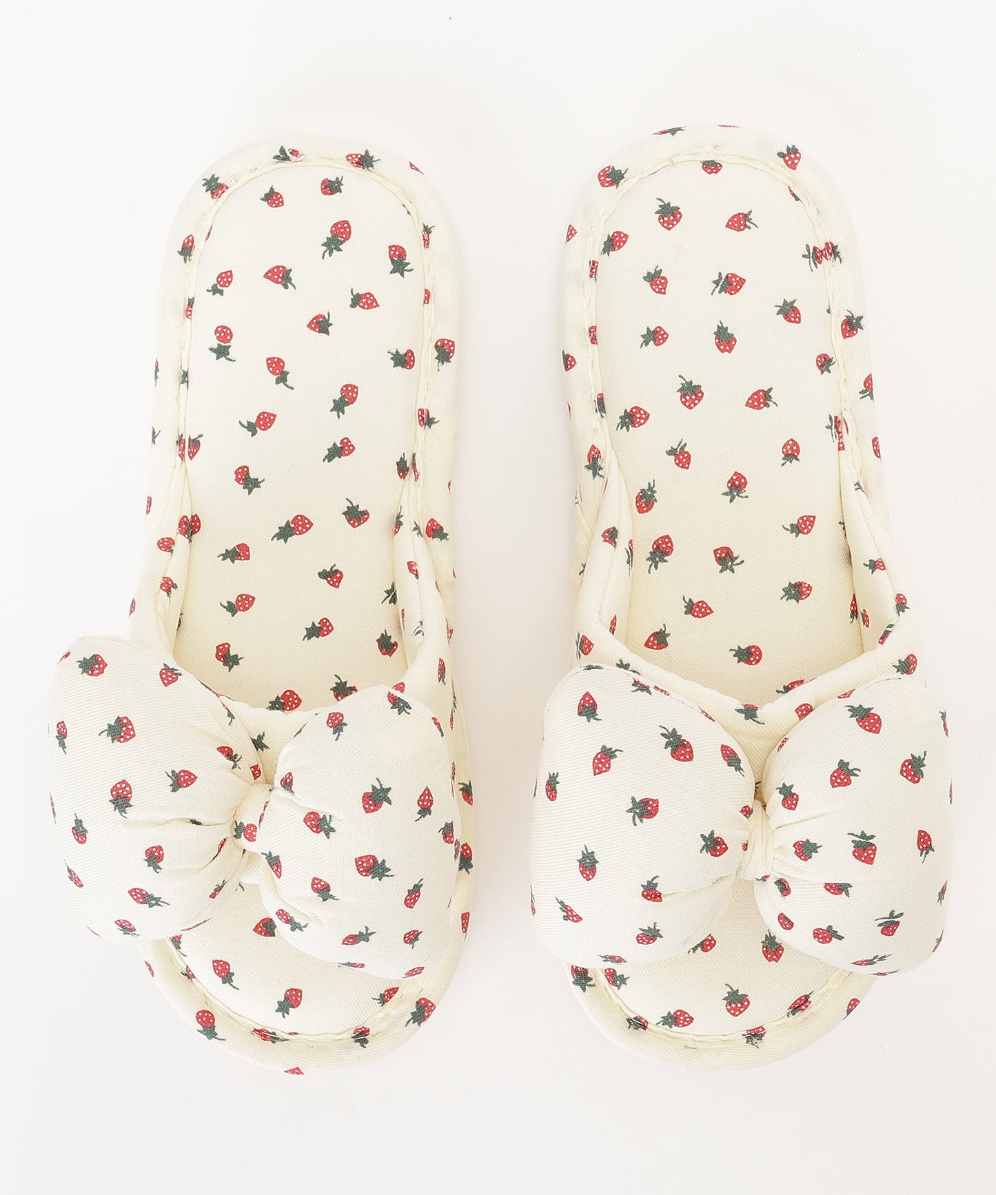 イチゴ柄 リボン オープン フラット スリッパ