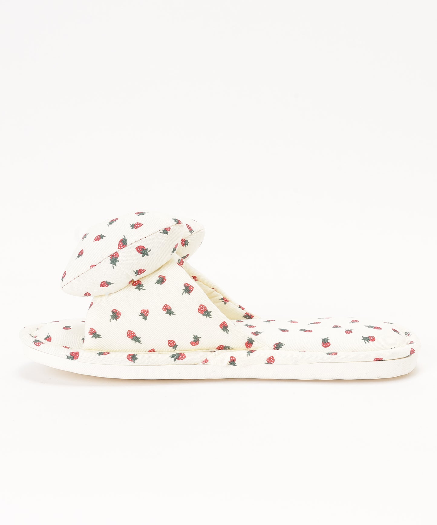 イチゴ柄 リボン オープン フラット スリッパ