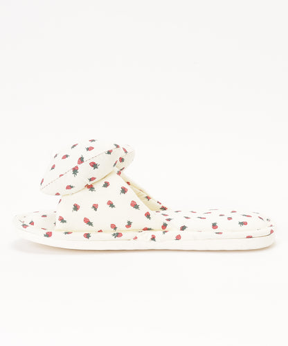 イチゴ柄 リボン オープン フラット スリッパ