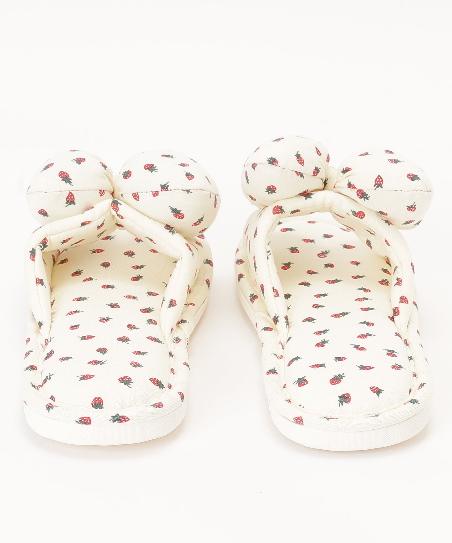 イチゴ柄 リボン オープン フラット スリッパ