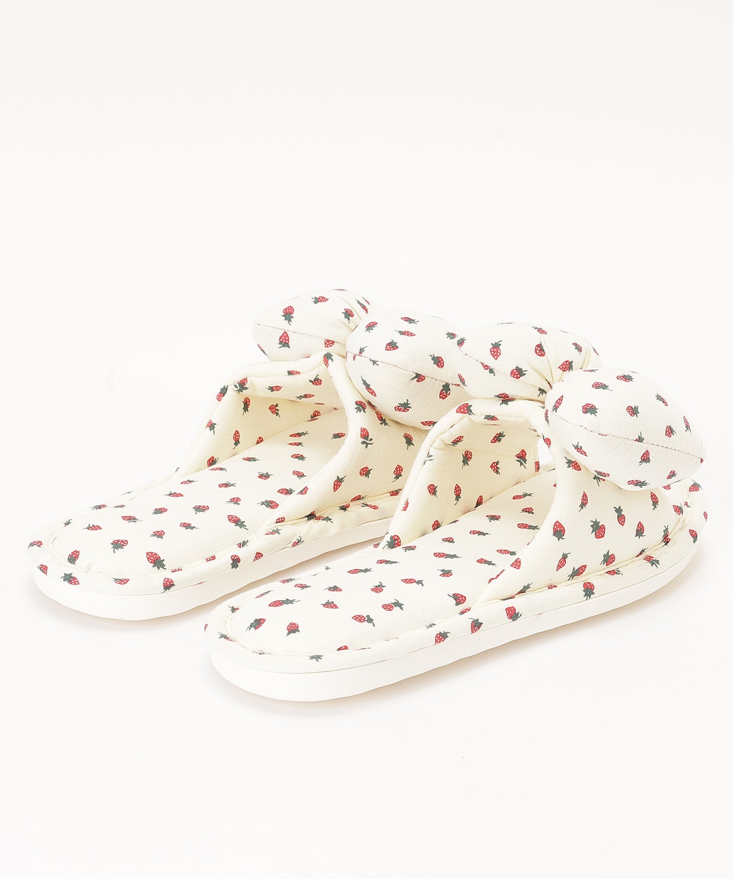 イチゴ柄 リボン オープン フラット スリッパ
