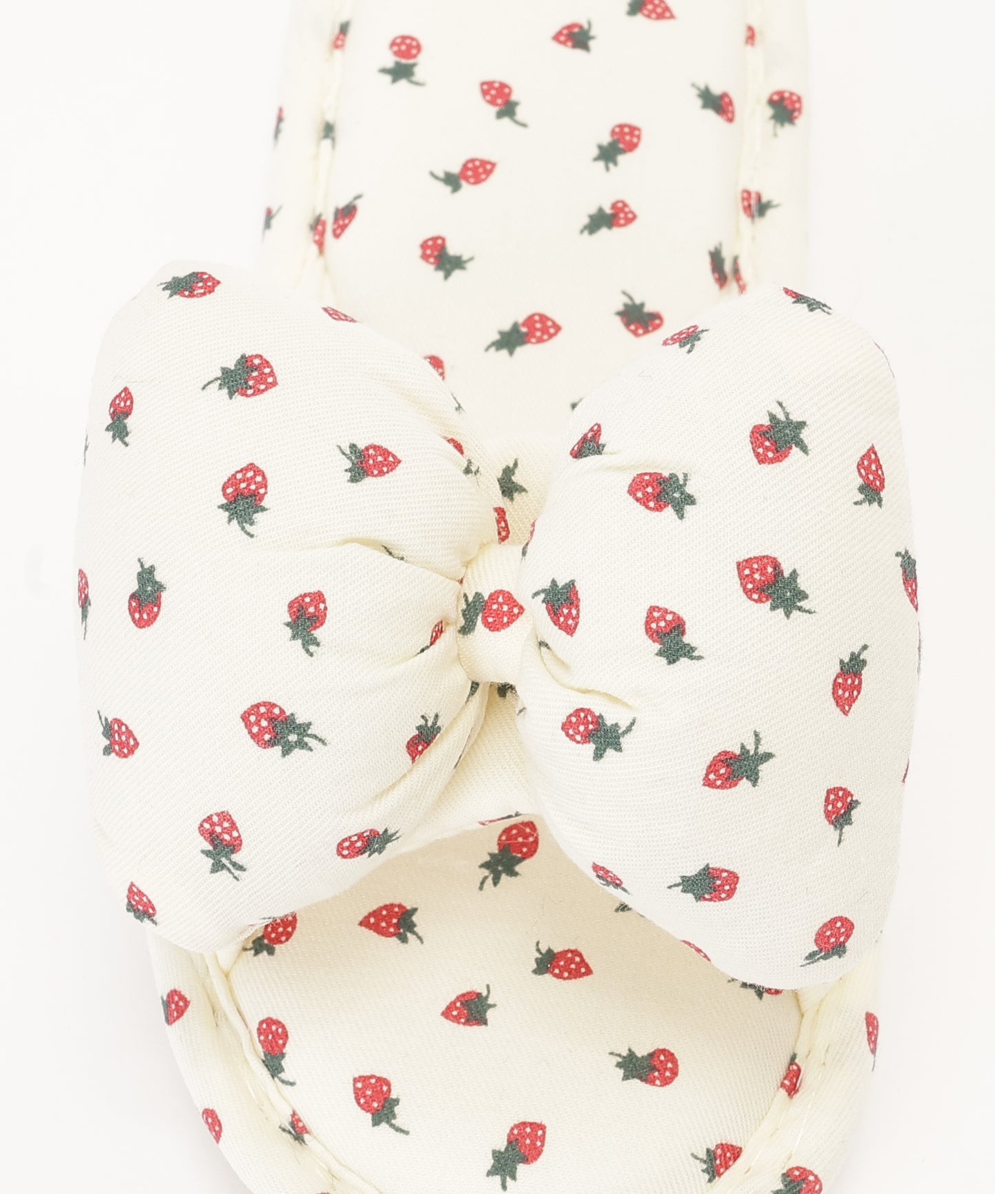 イチゴ柄 リボン オープン フラット スリッパ